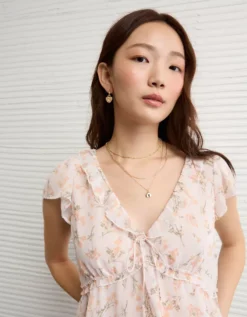 AE V-Neck Chiffon Babydoll Blouse Cream -American Eagle Fashion 2351 6554 106 os