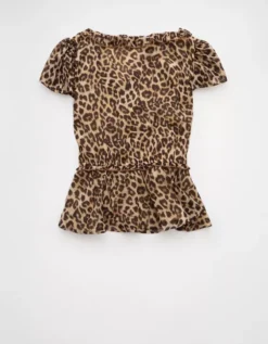 AE V-Neck Chiffon Babydoll Blouse Brown -American Eagle Fashion 2351 6554 200 b