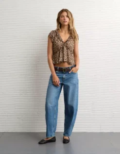 AE V-Neck Chiffon Babydoll Blouse Brown -American Eagle Fashion 2351 6554 200 os