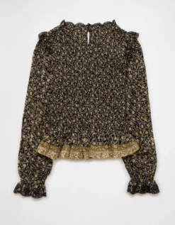 AE Long Sleeve Smocked Babydoll Blouse Multi -American Eagle Fashion 2351 6556 900 b