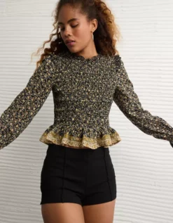 AE Long Sleeve Smocked Babydoll Blouse Multi -American Eagle Fashion 2351 6556 900 d2