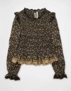 AE Long Sleeve Smocked Babydoll Blouse Multi -American Eagle Fashion 2351 6556 900 f