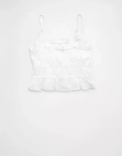 AE Tiered Ruched Tank Top White -American Eagle Fashion 2351 6585 100 b