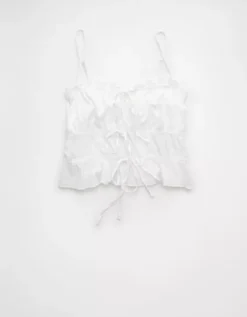 AE Tiered Ruched Tank Top White -American Eagle Fashion 2351 6585 100 f