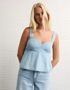 AE Bow-Detail Tank Top Light Wash