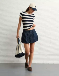 AE Waffle Hey Baby Tee Rich Navy -American Eagle Fashion 2370 1192 405 os