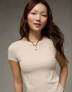 AE Waffle Hey Baby Tee Oatmeal Heather -American Eagle Fashion 2370 1193 864 d2