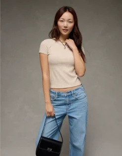 AE Waffle Hey Baby Tee Oatmeal Heather