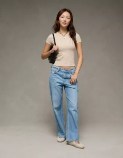 AE Waffle Hey Baby Tee Oatmeal Heather -American Eagle Fashion 2370 1193 864 os