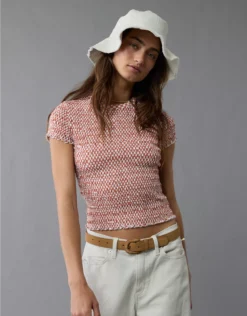 AE Smocked Hey Baby Tee Rust