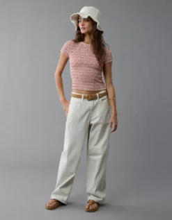 AE Smocked Hey Baby Tee Rust -American Eagle Fashion 2372 1043 211 os