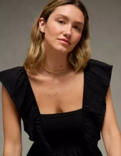 AE Sunchaser Knit Flutter Sleeve Babydoll Shirt True Black -American Eagle Fashion 2372 1111 073 d2