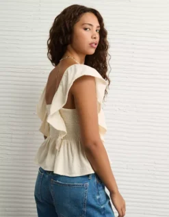 AE Sunchaser Knit Flutter Sleeve Babydoll Shirt Cream -American Eagle Fashion 2372 1111 106 d2