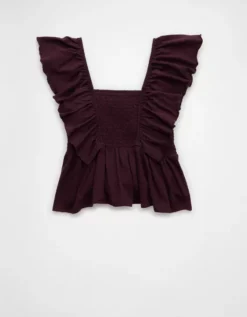 AE Sunchaser Knit Flutter Sleeve Babydoll Shirt Moonlight -American Eagle Fashion 2372 1111 689 b