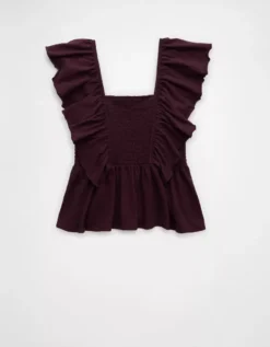 AE Sunchaser Knit Flutter Sleeve Babydoll Shirt Moonlight -American Eagle Fashion 2372 1111 689 f