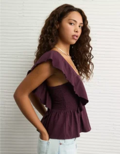 AE Sunchaser Knit Flutter Sleeve Babydoll Shirt Moonlight