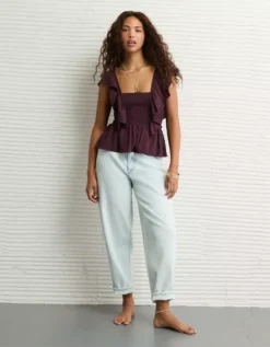 AE Sunchaser Knit Flutter Sleeve Babydoll Shirt Moonlight -American Eagle Fashion 2372 1111 689 os