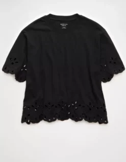 AE Boxy Eyelet T-Shirt True Black -American Eagle Fashion 2372 1112 073 f