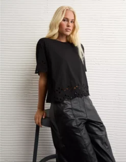 AE Boxy Eyelet T-Shirt True Black