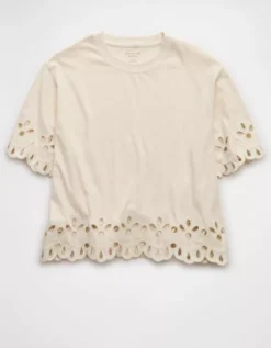 AE Boxy Eyelet T-Shirt Cream -American Eagle Fashion 2372 1112 106 f