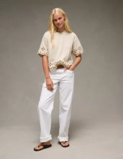 AE Boxy Eyelet T-Shirt Cream -American Eagle Fashion 2372 1112 106 os