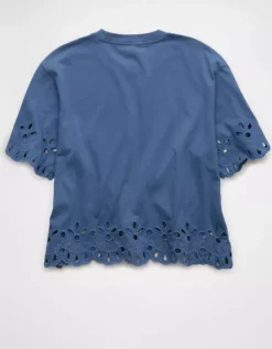 AE Boxy Eyelet T-Shirt Blue Vibe -American Eagle Fashion 2372 1112 421 b