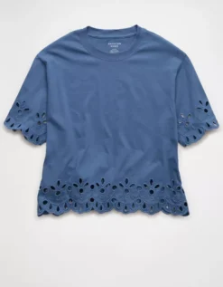 AE Boxy Eyelet T-Shirt Blue Vibe -American Eagle Fashion 2372 1112 421 f
