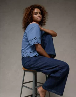 AE Boxy Eyelet T-Shirt Blue Vibe