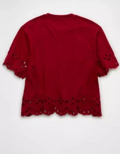 AE Boxy Eyelet T-Shirt Berry -American Eagle Fashion 2372 1112 669 b
