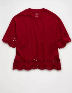 AE Boxy Eyelet T-Shirt Berry -American Eagle Fashion 2372 1112 669 f
