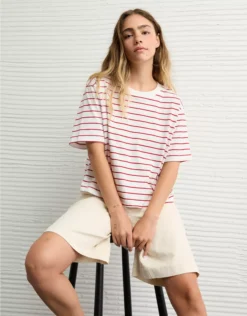 AE Boxy Striped T-Shirt Red