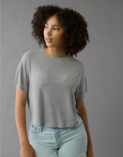 AE Soft & Sexy Boxy T-Shirt Medium Heather Gray