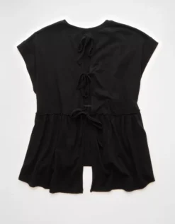 AE Sunchaser Knit Tie Back Babydoll T-Shirt Black -American Eagle Fashion 2372 1535 001 b