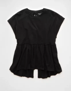 AE Sunchaser Knit Tie Back Babydoll T-Shirt Black -American Eagle Fashion 2372 1535 001 f