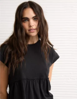 AE Sunchaser Knit Tie Back Babydoll T-Shirt Black