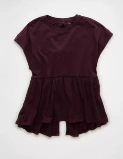 AE Sunchaser Knit Tie Back Babydoll T-Shirt Moonlight -American Eagle Fashion 2372 1535 689 f