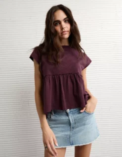 AE Sunchaser Knit Tie Back Babydoll T-Shirt Moonlight -American Eagle Fashion 2372 1535 689 os