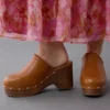 AE Women's Bohemian Heeled Clog Cognac