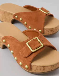 AE Studded Slide Platform Clog Amber Brown -American Eagle Fashion 2411 6882 206 d1