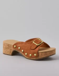 AE Studded Slide Platform Clog Amber Brown -American Eagle Fashion 2411 6882 206 f