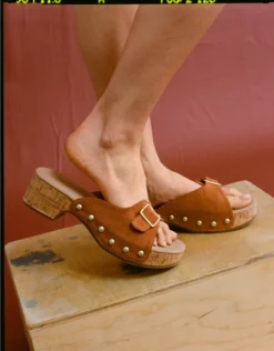 AE Studded Slide Platform Clog Amber Brown
