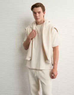 AE Laidback Luxe Heavyweight Oversized T-Shirt Cream -American Eagle Fashion 2516 4505 106 os