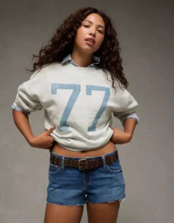 AE Funday Graphic Sweatshirt Light Heather Gray -American Eagle Fashion 2532 2705 092 os