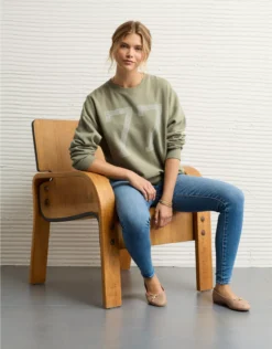 AE Funday Graphic Sweatshirt Faded Olive