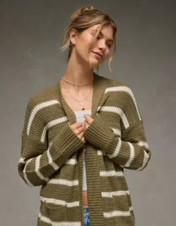 AE Open Knit Cardigan Washed Olive -American Eagle Fashion 2534 1656 347 os