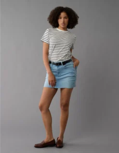 AE Next Level Curvy High-Waisted Denim Mini Skirt Light Wash