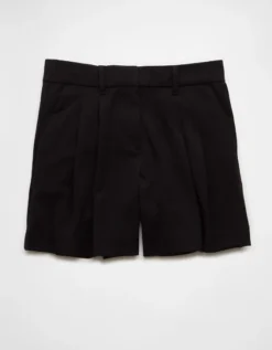 AE 6" Stretch High-Waisted Pleated Trouser Short Black -American Eagle Fashion 2546 8084 001 f