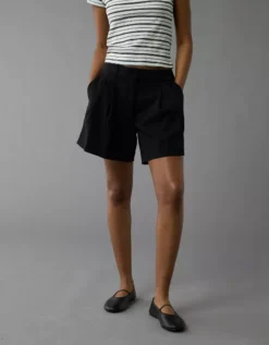 AE 6" Stretch High-Waisted Pleated Trouser Short Black -American Eagle Fashion 2546 8084 001 os