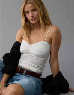 AE Cinched Lace Tank Top White