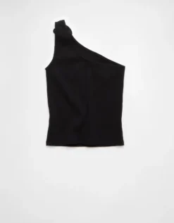 AE One Shoulder Rosette Tank Top Black -American Eagle Fashion 3171 6129 001 b